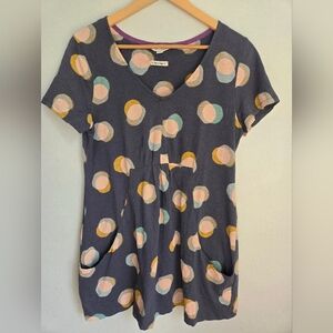 WHITE STUFF Muted Navy Polka Dot Short Sleeve Cotton Dress